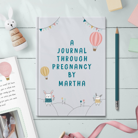 Personalised A Journal Through Pregnancy by FROM YOU TO ME Lifestyle wooden background hardback Grey colour cover