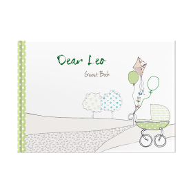 Personalised New Baby Green hardback guest book cover